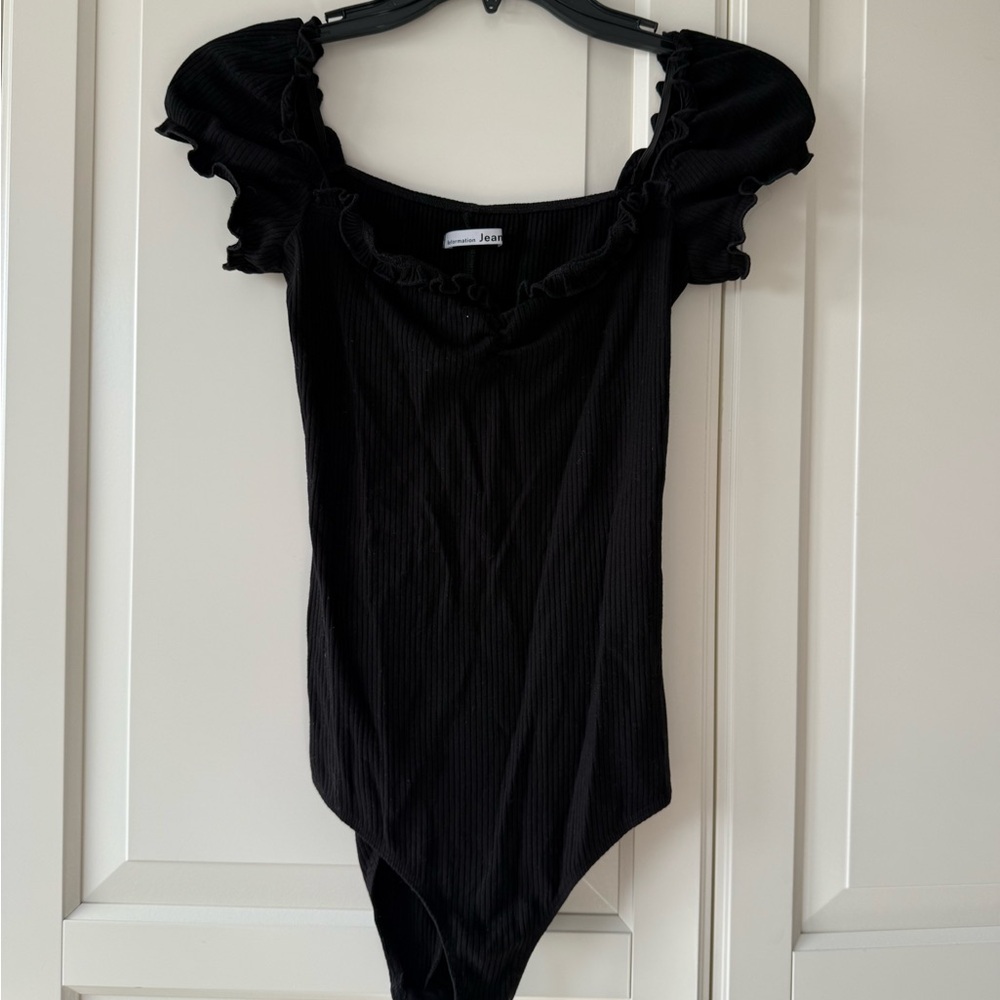 Reformation Black Ruffled Bodysuit